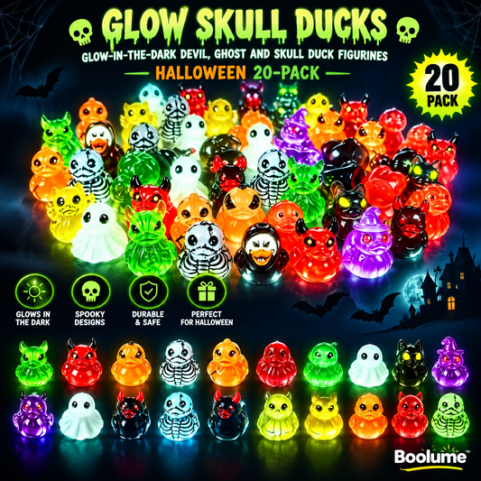 Glow Skull Ducks — 20pc Glow-in-the-Dark Spooky Duck Figurines