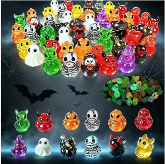 Glow Skull Ducks 20-pack — glow-in-the-dark devil, ghost and skull duck figurines for Halloween | Boolume